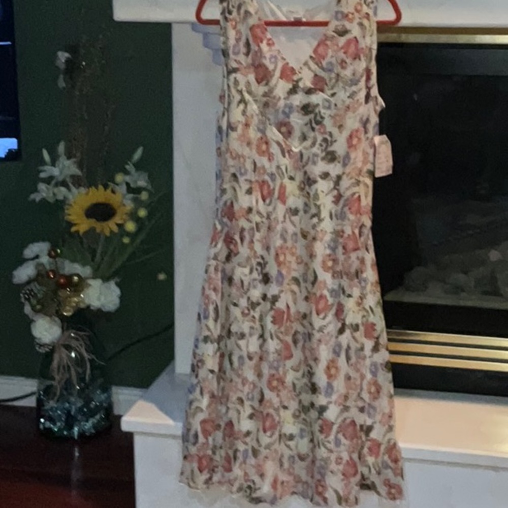 Lapis Floral Pull-Over Lined Sleeveless Silk Blend Dress 1X Original Tags